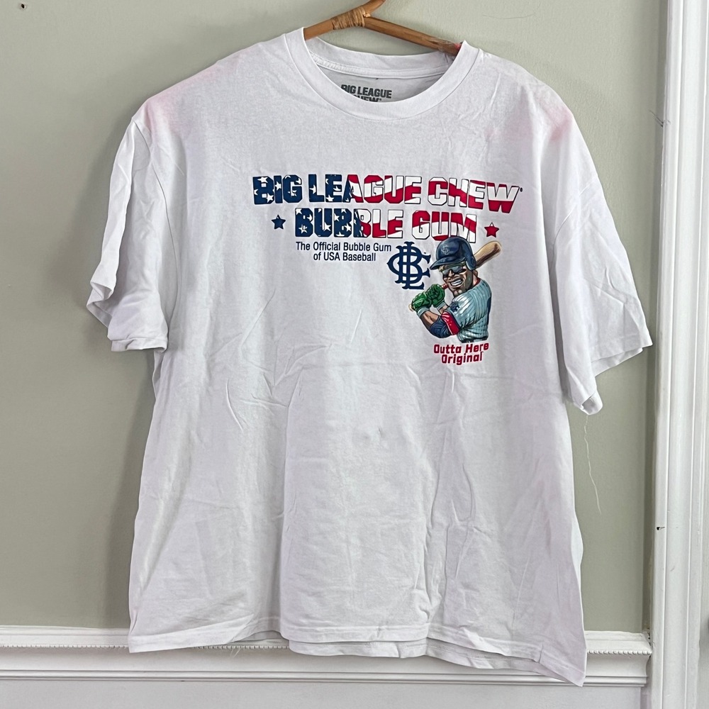 Big League Chew Graphic T-Shirt 2XL Mens Baseball Bubble Gum White Americana
